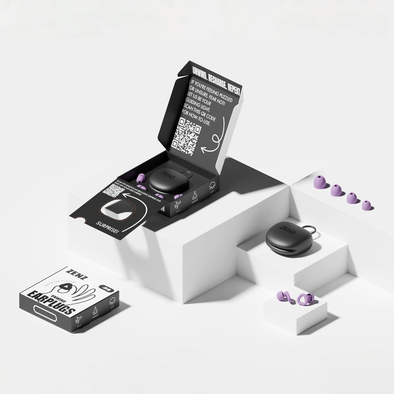 Zenz Unwind Ear Plugs for Sleeping Noise Reduction – Soft Silicone Reusable Earplugs for Sleep, Focus & Work – 28dB Noise Reduction with Storage Case – XS/S/M/L Eartips (Nebula Purple, One Size)