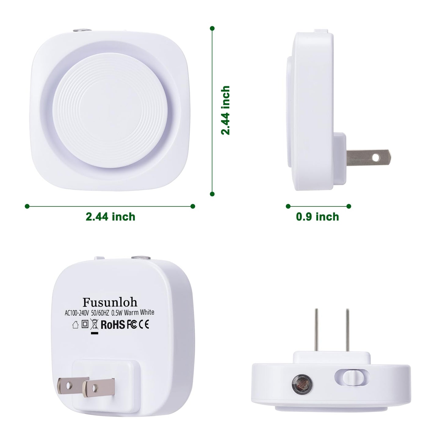 Fusunloh Warm White Night Lights Plug in to Wall,4 Packs Dimmable Night Light with Auto Dusk to Dawn Sensor,Soft Glow Night Light for Bathroom, Bedroom,Hallway, Stairs, Kitchen,Warm White