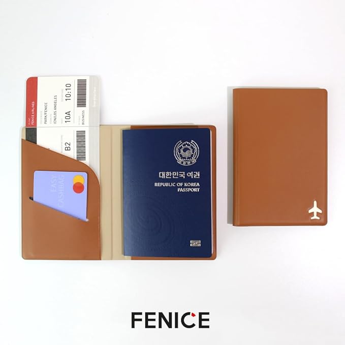 Fenice Plain Simple Passport Cover Holder Wallet Case for Travel Essential RFID Blocking Vegan Leather Waterproof (YELLOW)