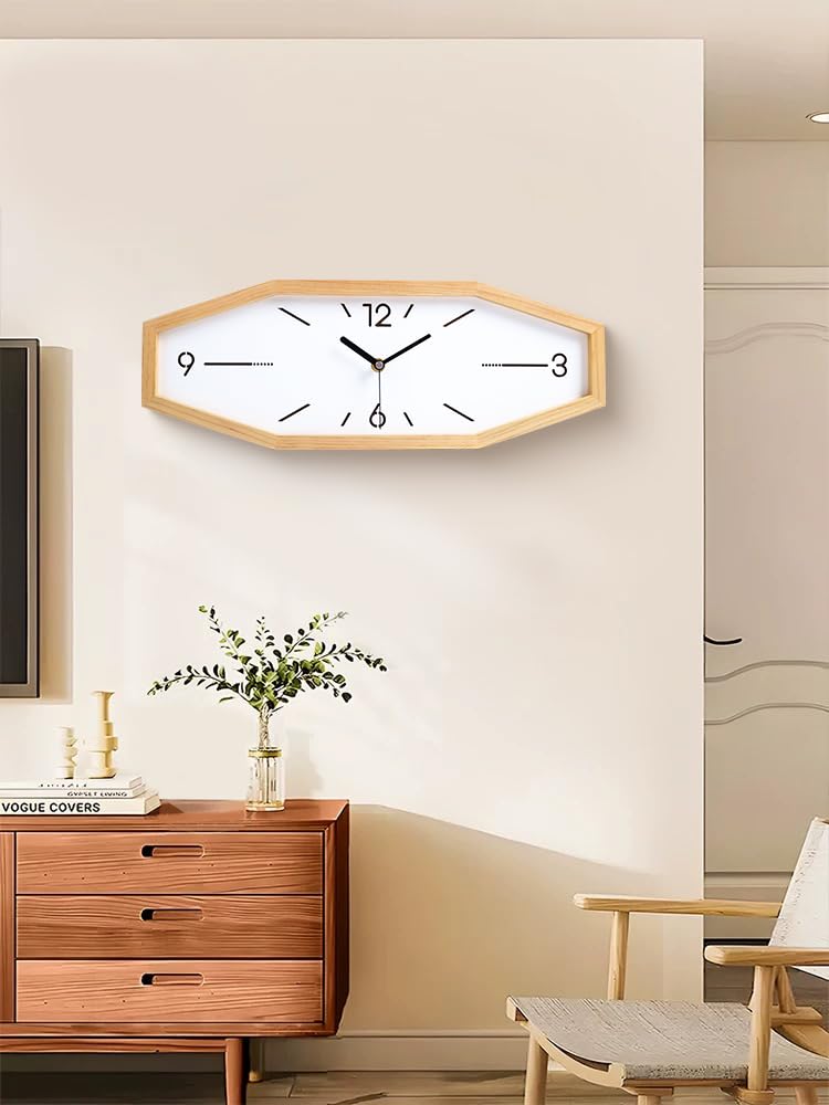 DaguyS Wooden Retro Wall Clocks, 18 Inches Square Clocks Rectangular Wall Clock Battery Operated Silent Non-Ticking, for Kitchen Living Room Office Home Desk Bedroom (Primary Color)