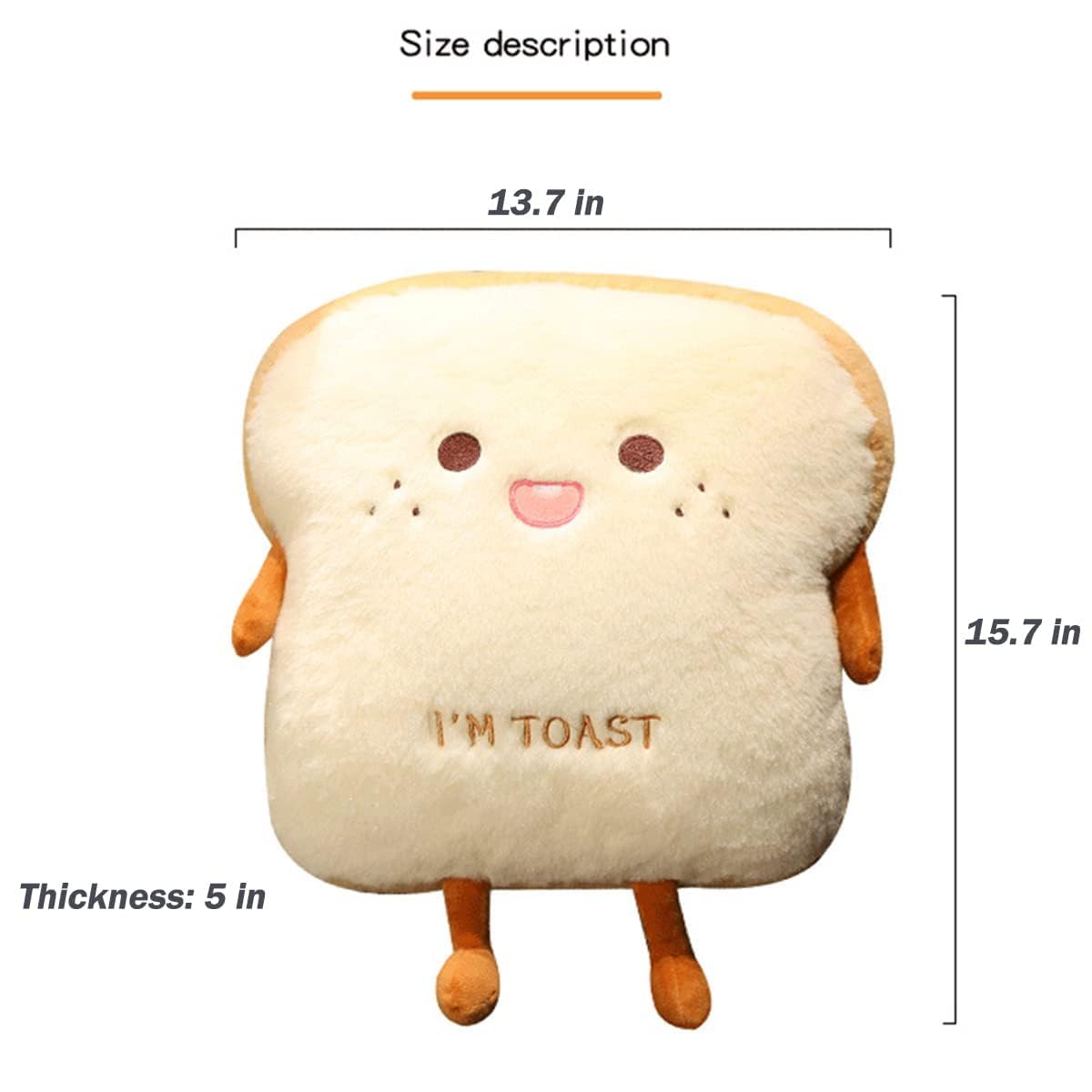 Goylmc Toast Bread Plush Pillow, Bread Stuffed Pillow,Food Plush Pillow with Hand Pocket Great Gift Choice for Kids Adults (15.7 * 13.7 in,Happy)