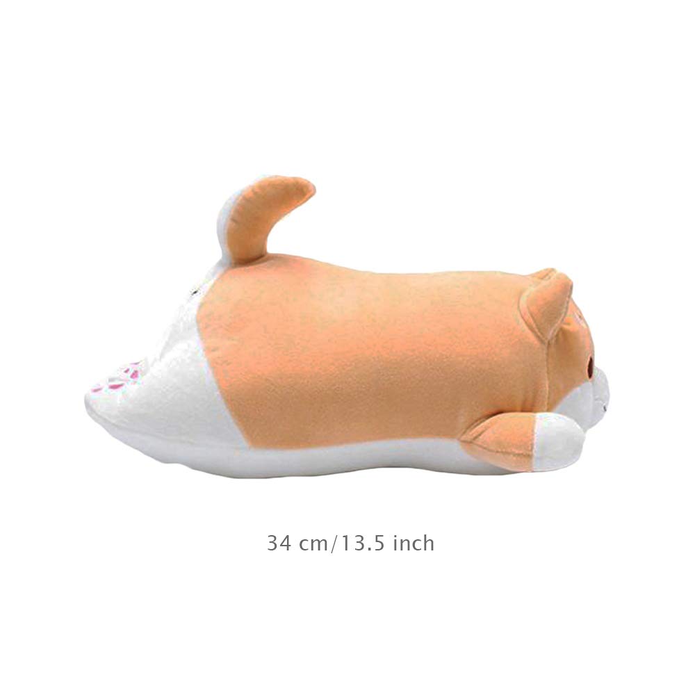Shiba Inu Dog Plush Pillow, Cute Soft Corgi Stuffed Animals Doll Toys Gifts for Valentine, Christmas, Birthday, Bed, Sofa Chair (Brown Round Eye, 13.5in)