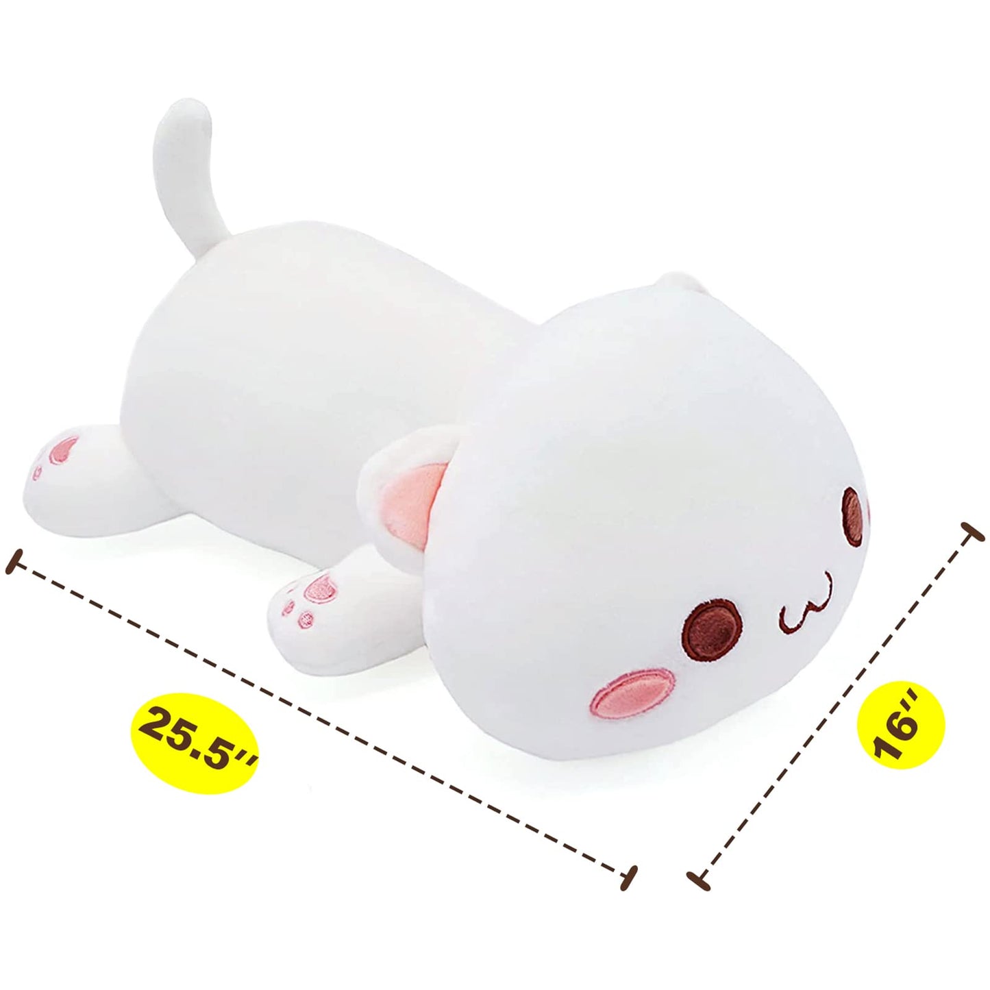 Onsoyours Cute Kitten Plush Toy 25.5" Stuffed Animal Pet Kitty Soft Anime Cat Large Plush Pillow for Kids (White A, 25.5")