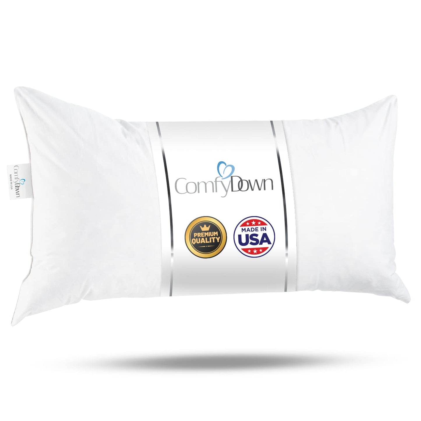 ComfyDown 14x22 Throw Pillow Insert, Down & Feather Fill, 100% Cotton Cover, Made in USA – Premium Soft Lumbar Decorative Pillow Form Sham Stuffer for Bed, Sofa & Couch