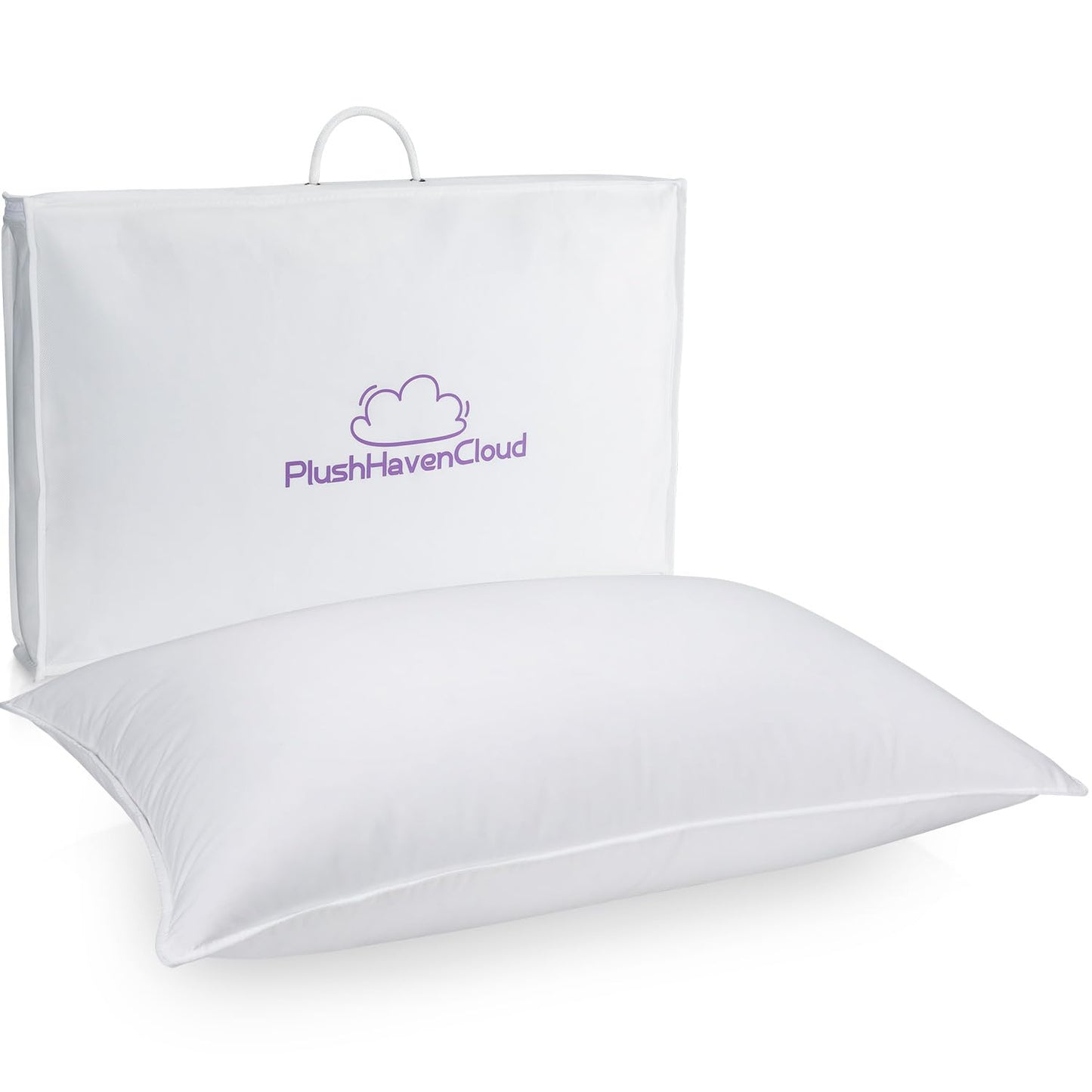 PlushHavenCloud White Goose Down Pillow Luxury Hotel Bed Pillow with 100% 800+ Fill Power, Goose Down Fiber Pillow for Sleeping, 700TC Cotton Shell, King Size - Firm/More Support, 1 Pack