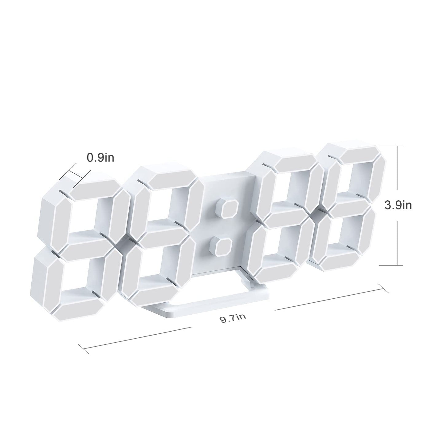 Deeyaple LED Clock, 3D Digital Wall & Desk Alarm Clock with Snooze, Dimmable Display, Time Memory, 12/24H Date & Temperature, Remote Control Night Light for Bedroom, Office, Kitchen, Home (White)