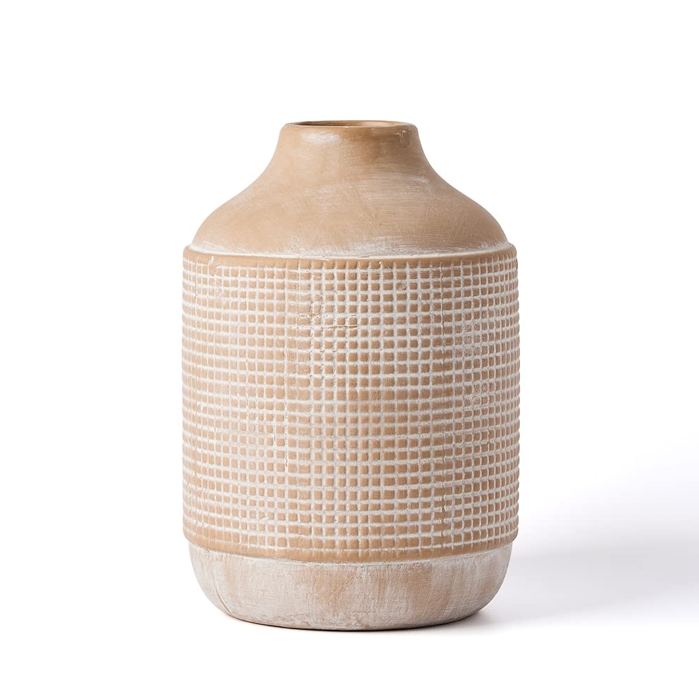 SIDUCAL Ceramic Rustic Farmhouse Vase, Sand Glaze Finish Boho Vase, Pottery Decorative Flower for Home Decor, Table, Living Room Decoration, Shelf Decor, Mantel, 7 Inch, Beige