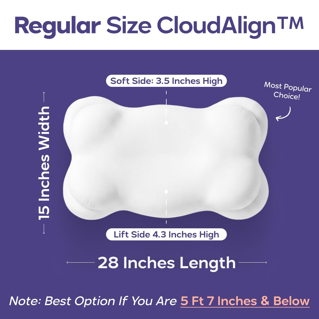 Mellow CloudAlign Memory Foam Pillow for Neck & Shoulder Support, Dual Height Ergonomic Cervical Pillow for Side Back & Stomach Sleepers, Contoured Orthopedic Bed Pillow with Washable Cover, Standard