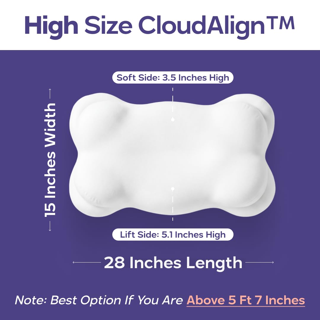 Mellow CloudAlign Memory Foam Pillow for Neck & Shoulder Support, Dual Height Ergonomic Cervical Pillow for Side Back & Stomach Sleepers, Contoured Orthopedic Bed Pillow with Washable Cover, High