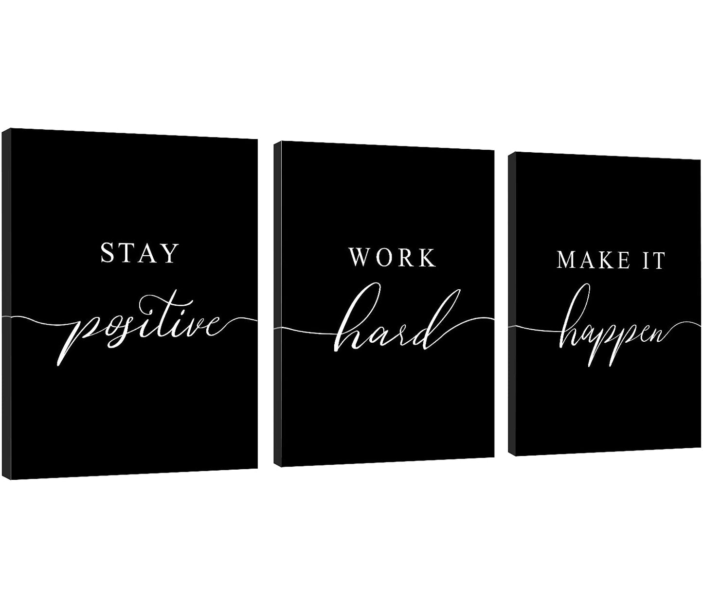 Framed Canvas Wall Art - Motivational Quote Set of 3 Prints, Stay Positive & Inspirational Office Wall Decor (E-3pcs, 12x16in x3pcs)