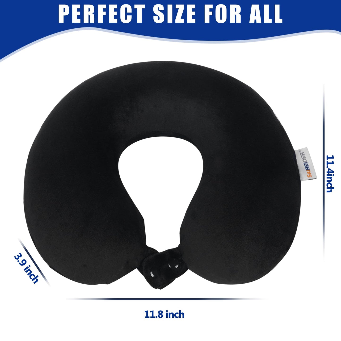SAIREIDER Travel Pillow 100% Pure Memory Foam Travel Neck Pillow, Airplane Pillow for Traveling、Car、Home、Office,Washable Cover(Black)
