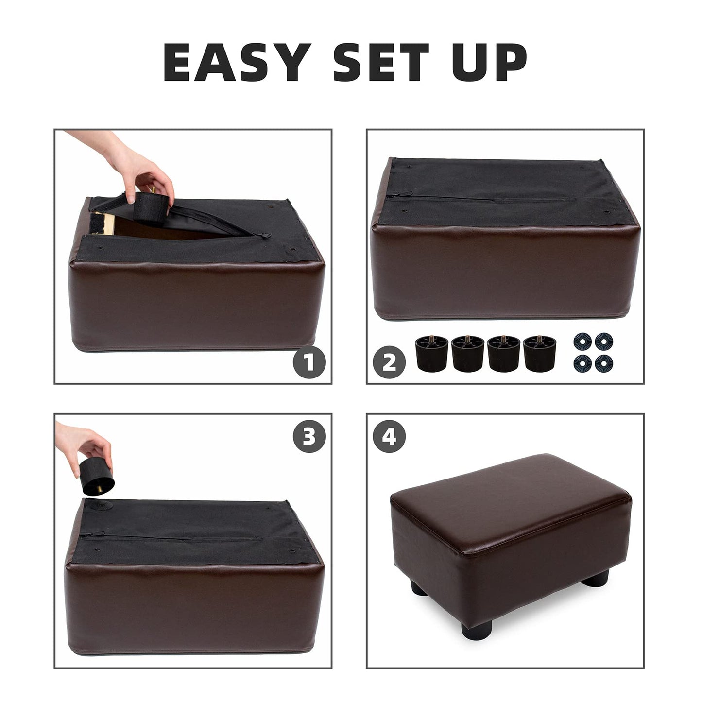 CAROLMADE Small Foot Stool Ottoman Footstool with Legs Under Desk Footrest for Living Room Bedroom and Office, Dark Brown