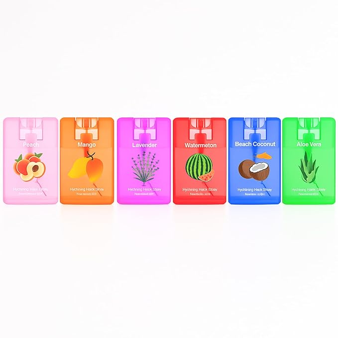 6 Pcs Hydrating Hand Sanitizer Spray Travel Size Scented Hand Sanitizer Spray Mist Refillable Pocket for Women Mom Teacher Nurses Coworker Birthday Fruit Spring Party Favors