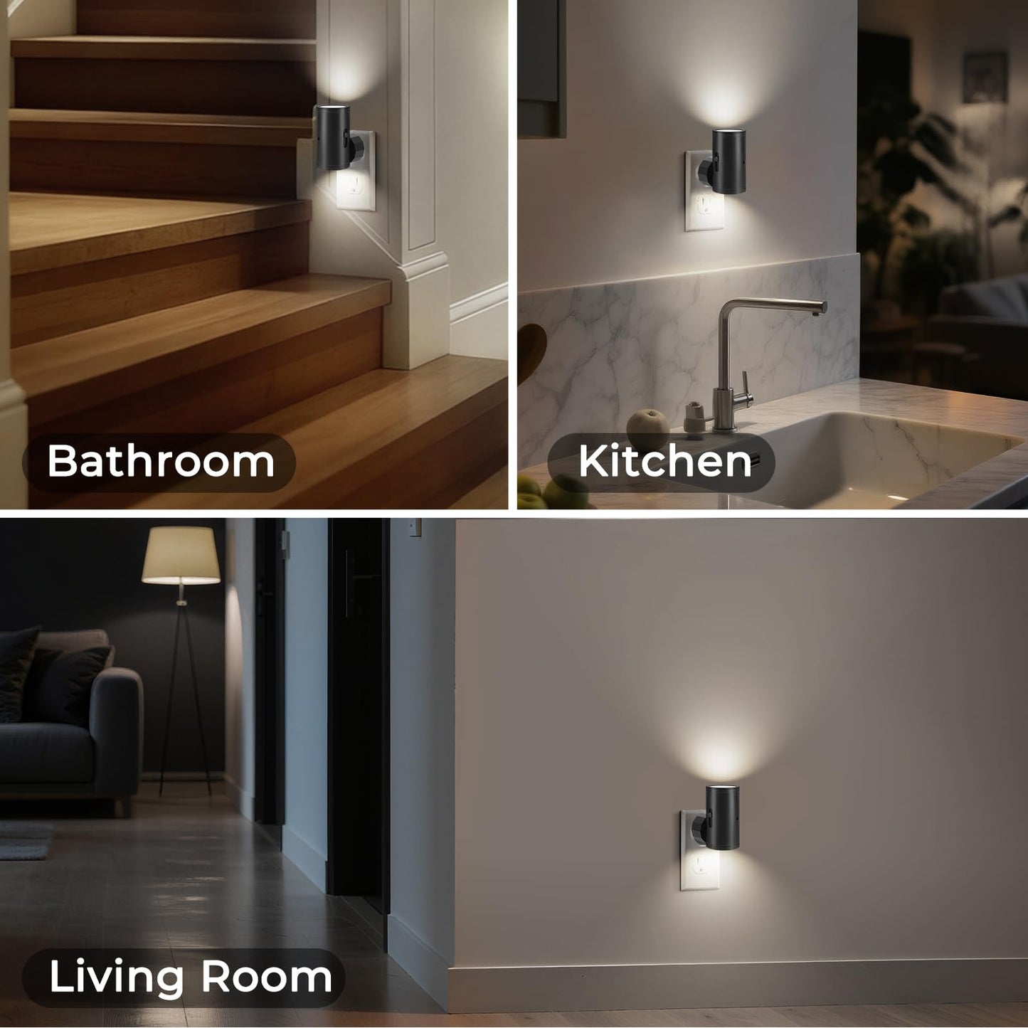 TSEXES LED Night Lights Plug into Wall, Motion Sensor & Dusk to Dawn Sensor,Dimmable 5000K Nightlight with 0-300 lm Adjustable Brightness for Hallway, Stairs, Kitchen, Bathroom(2 Pack)