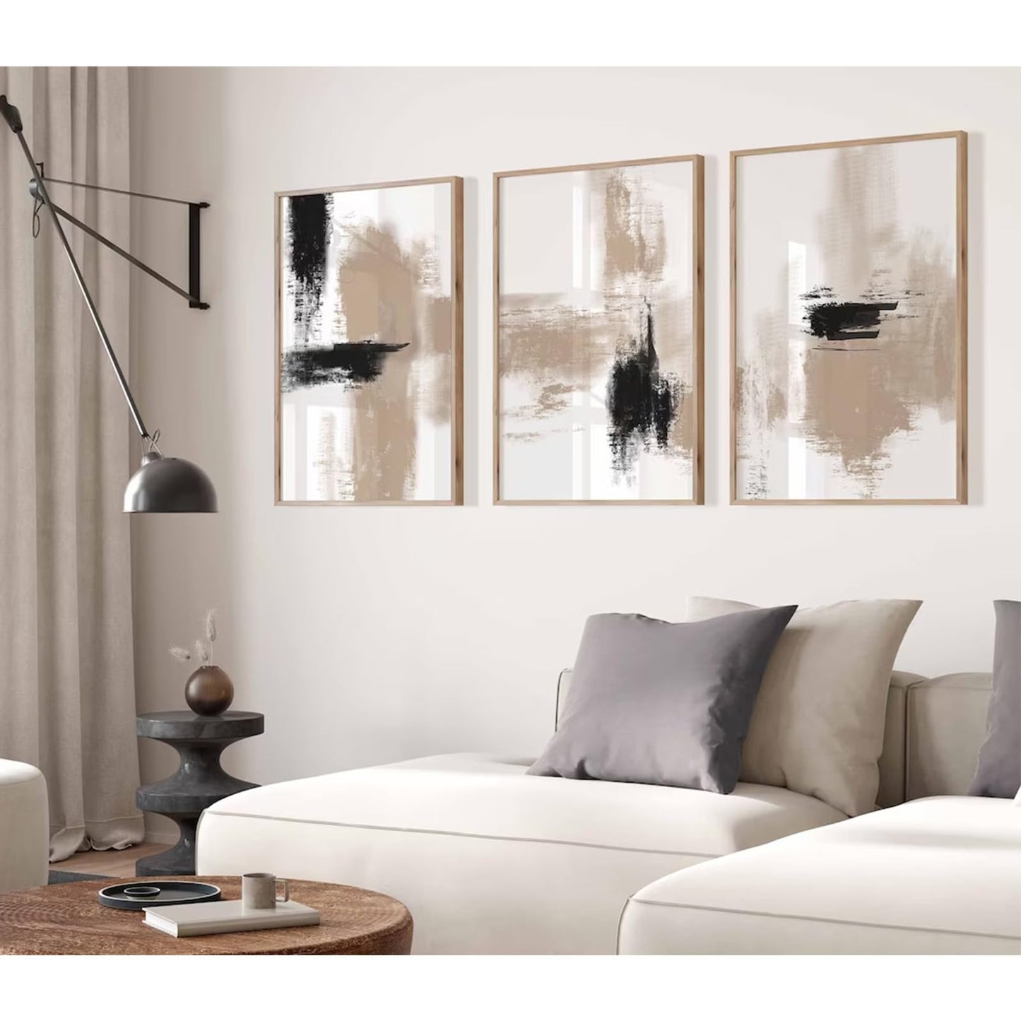 Joocrise Beige Abstract Wall Art Painting Set of 3 Neutral Canvas Wall Art Prints Black Beige Modern Wall Decor Minimalist Art Pictures Abstract Modern Artwork for Room Bedroom 16x24 Inch Unframed