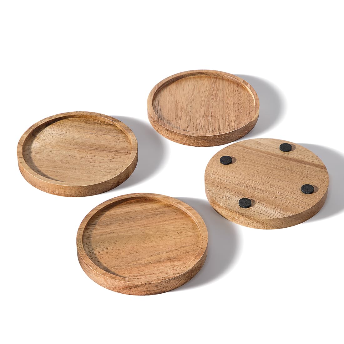 WLWNWFT Acacia Wood Coasters for Drinks with Lip 3.94in, Round Drink Coasters with Holder for Coffee Table Dining Table Wooden Table Coasters for Farmhouse Desk, Set of 6