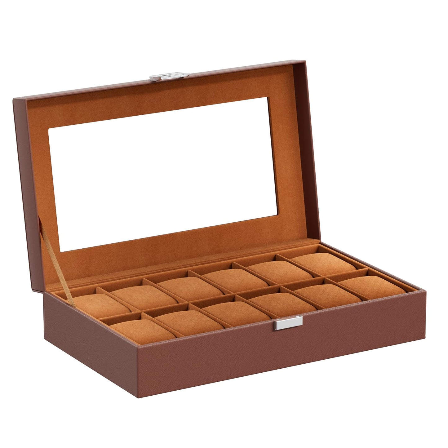 ProCase Watch Box Organizer, Fathers Day Gift for Dad, 12 Slot Watch Display Case With Glass Lid, Watch Storage Holder Mens Watch Case, Anniversary Birthday Gifts -12 Slot, Brown