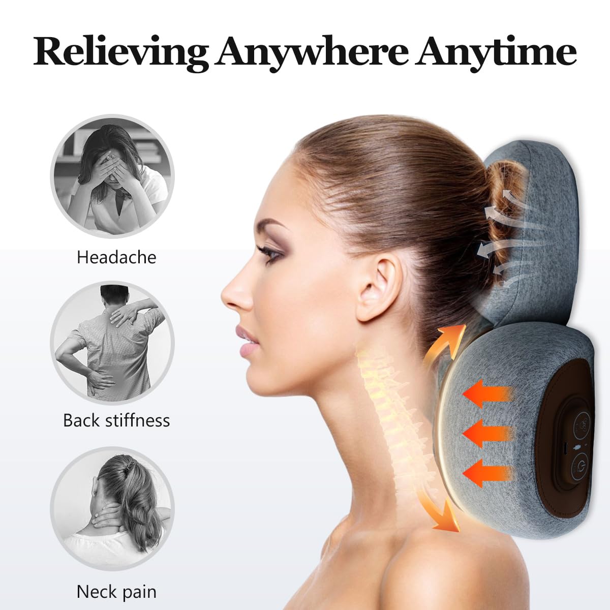 Bkrtondsy 3-in-1 Cervical Neck Traction Pillow Massage Hump - Heating,Vibration,Airbag Elevation, Automatic Massage,Cervical Traction Pillow, Neck Relief Tool,Deep Muscle Relaxation(Grey&Black)