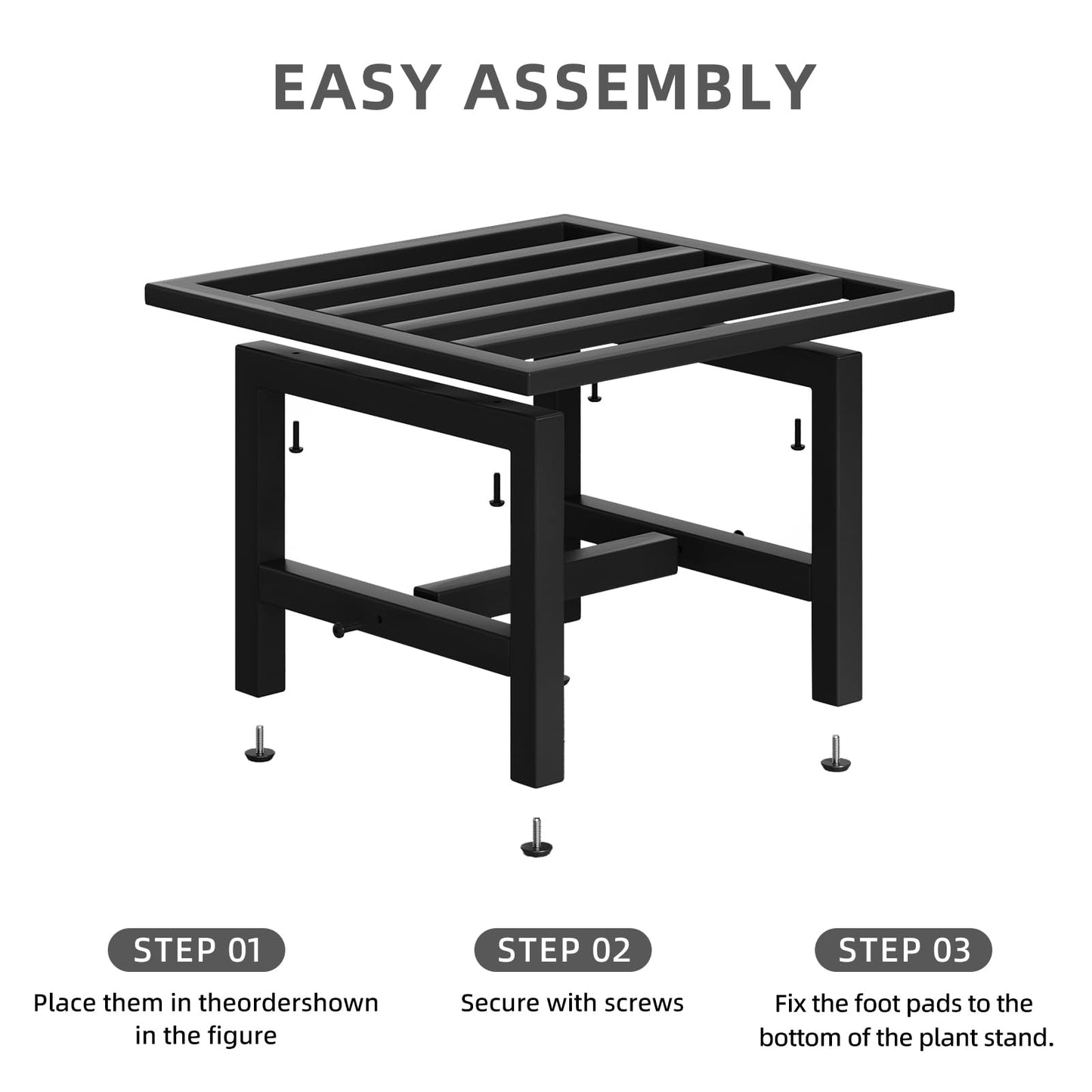 ZETONIQ Heavy Duty Metal Plant Stand Outdoor, 330 lbs Iron Square Plant Stand Indoor, Rustproof Low Pedestal for Large Flower Pots, Patio, Balcony, Garden Decor 2 Pack Black