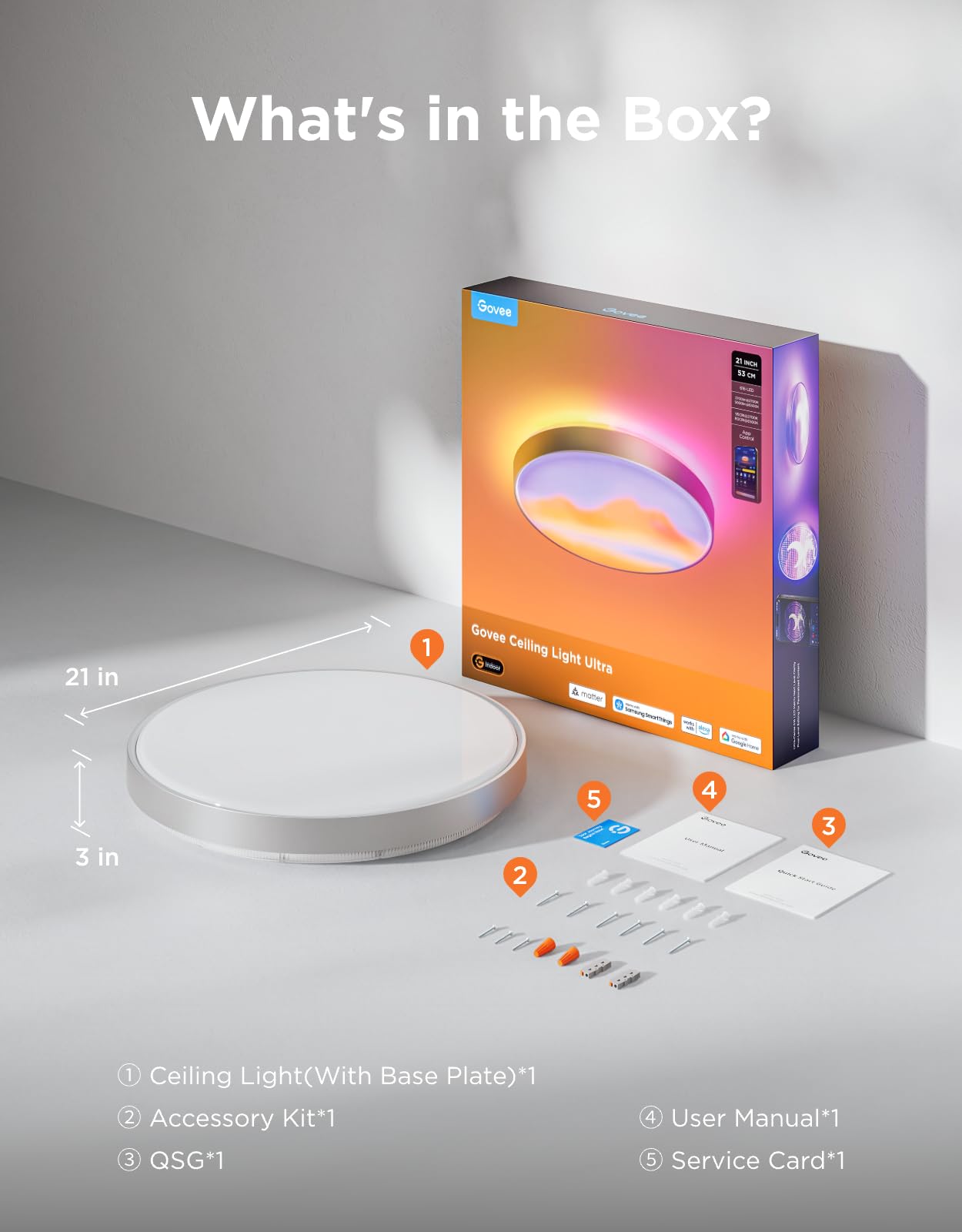 Govee Ceiling Light Ultra 21 Inch, 5000LM Smart Flush Mount Ceiling Light Fixture, Compatible with Matter & Alexa, RGBIC & Tunable White 2700K-6500K, DIY Ceiling Canvas for Living Room Bedroom
