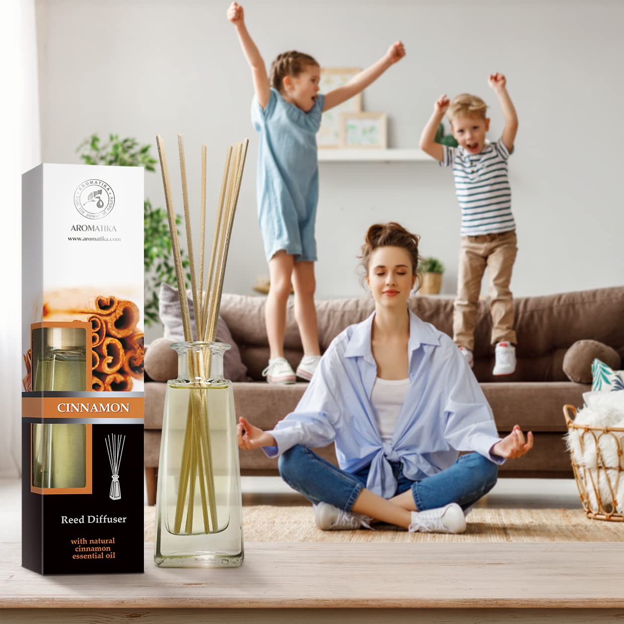 Reed Diffuser Cinnamon 3.4 Fl Oz(100ml) - Room Diffuser with Cinnamon Essential Oil - Home Fragrance - Aromatherapy Air Freshener - Oil Diffuser - Scented - Cinnamon Aroma