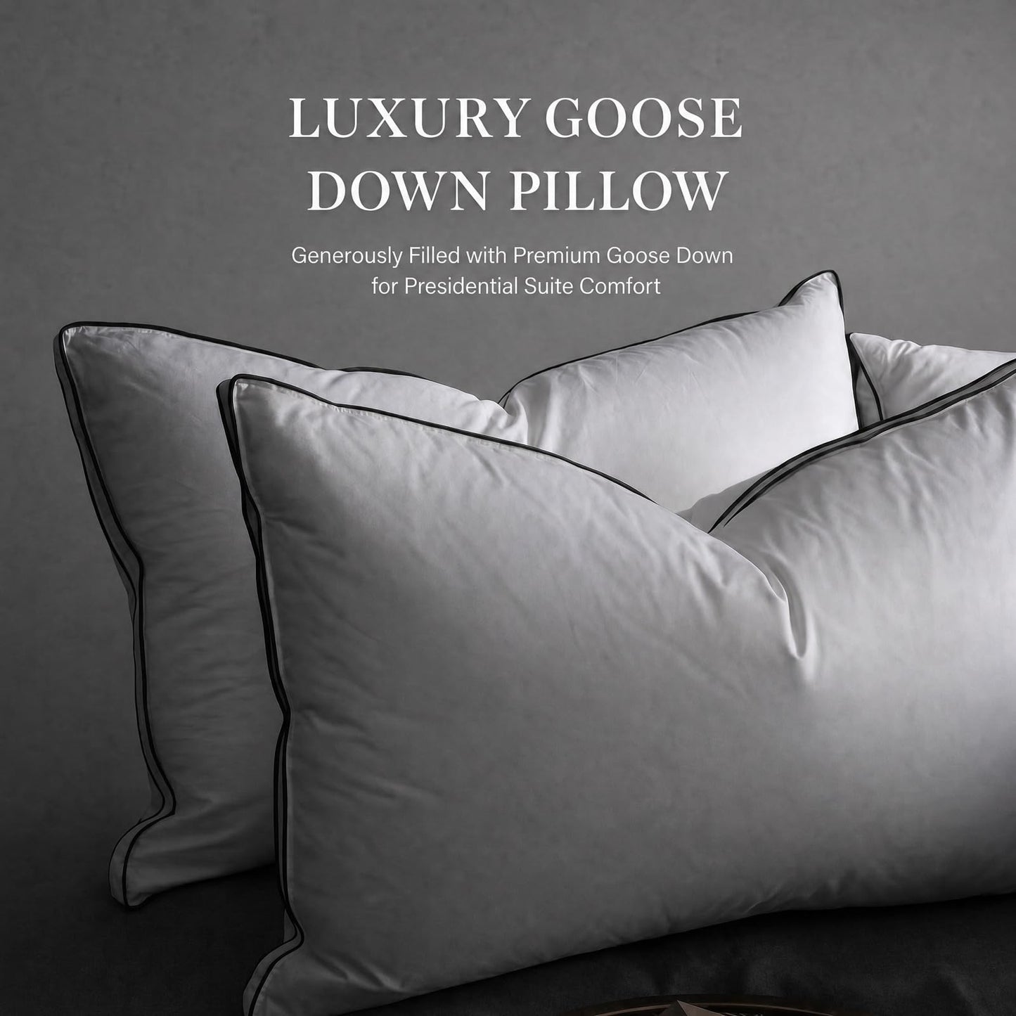 Goose Down Pillows, Standard Size Set of 2 with 3-Layer Design, Hotel Down Bed Pillow for Side, Back, and Stomach Sleepers, Soft 600 Thread Count Cotton Cover–Luxury Hotel Pillows Quality(20" x 26")