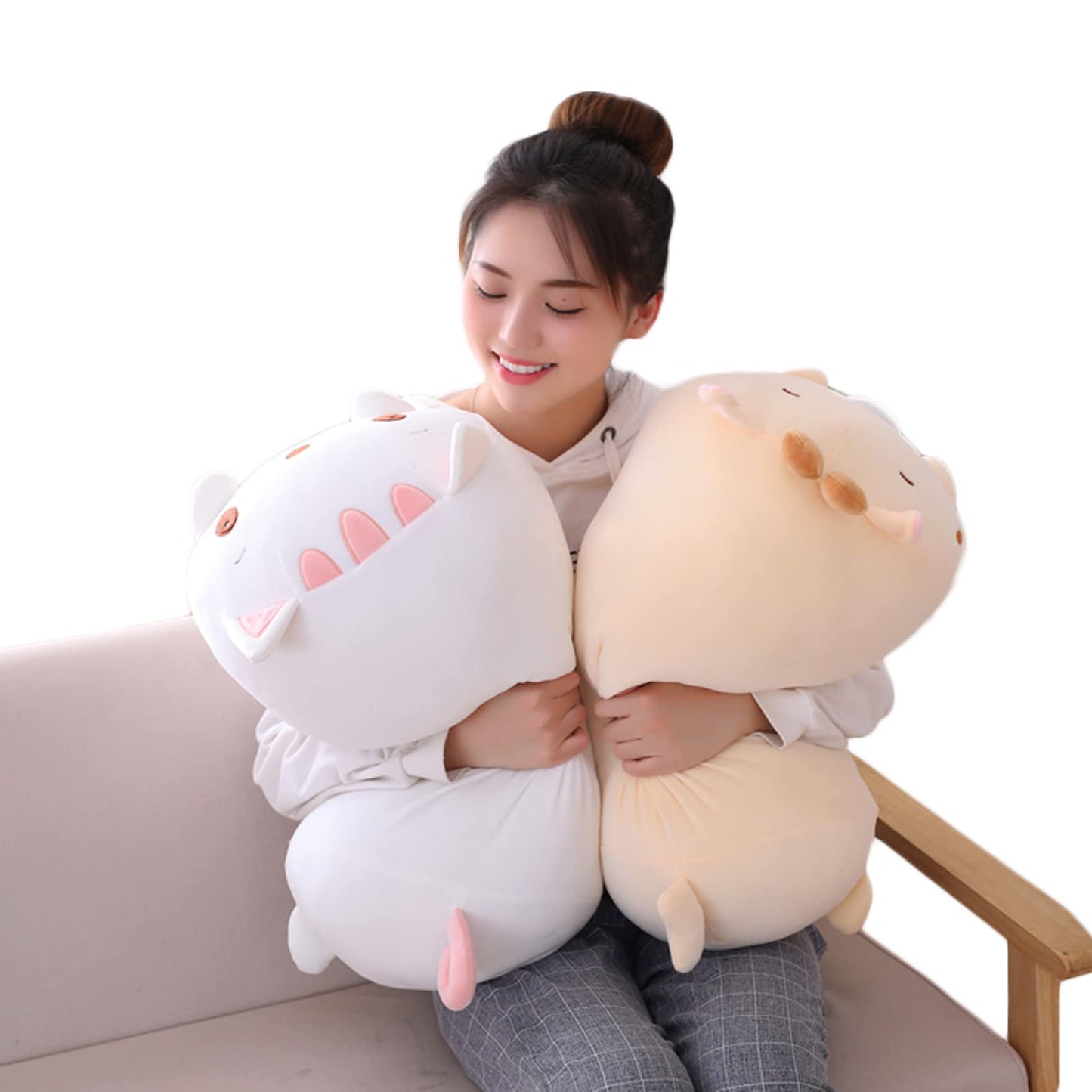 hitoshe Cat Plush Pillow, Soft White Cat Stuffed Animal Toy Cylindrical Body Pillow Gifts for Kids, 33.5"