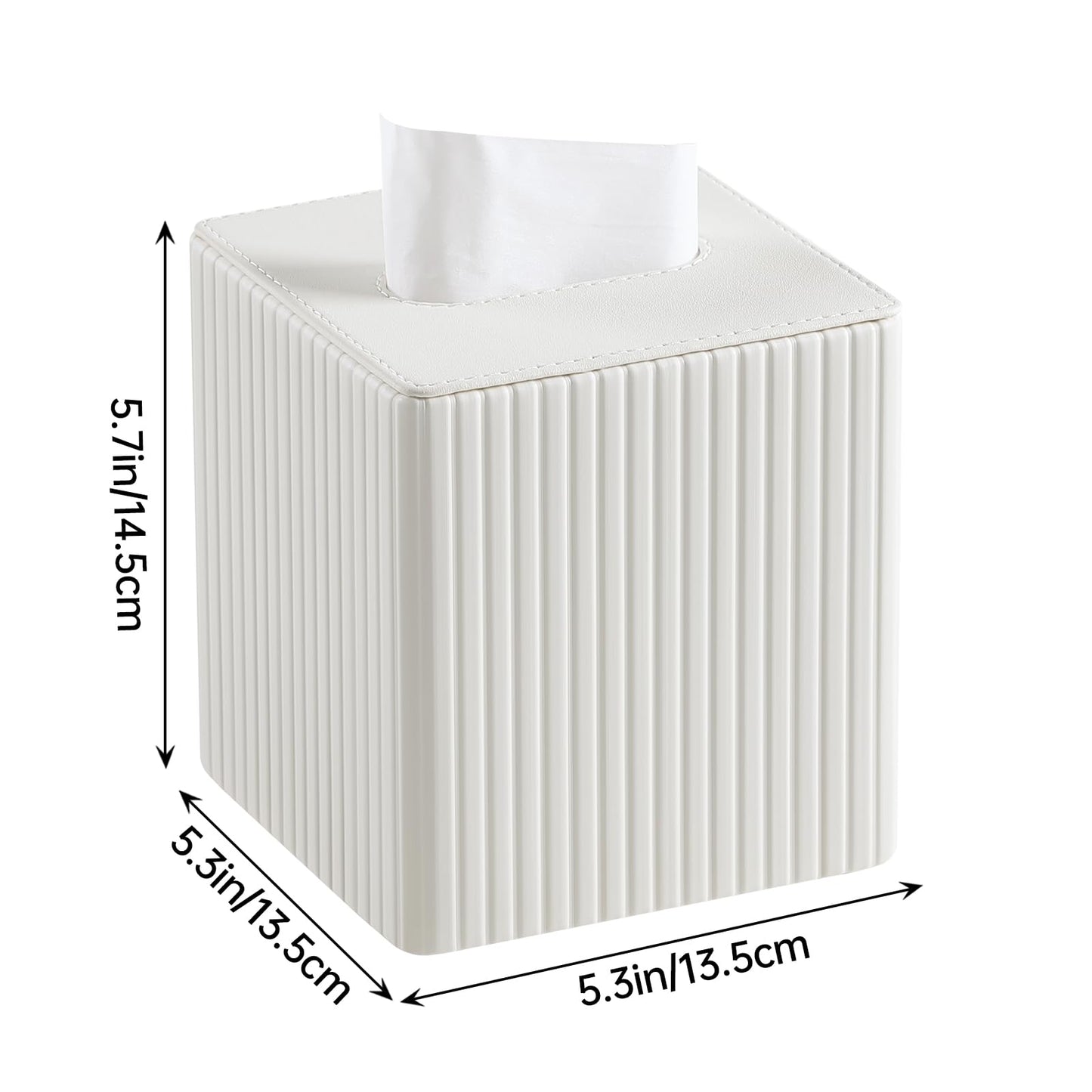 MEIBOOCH PU Leather Tissue Box Cover Square Tissue Box Holder with Magnetic Closure (Ivory)