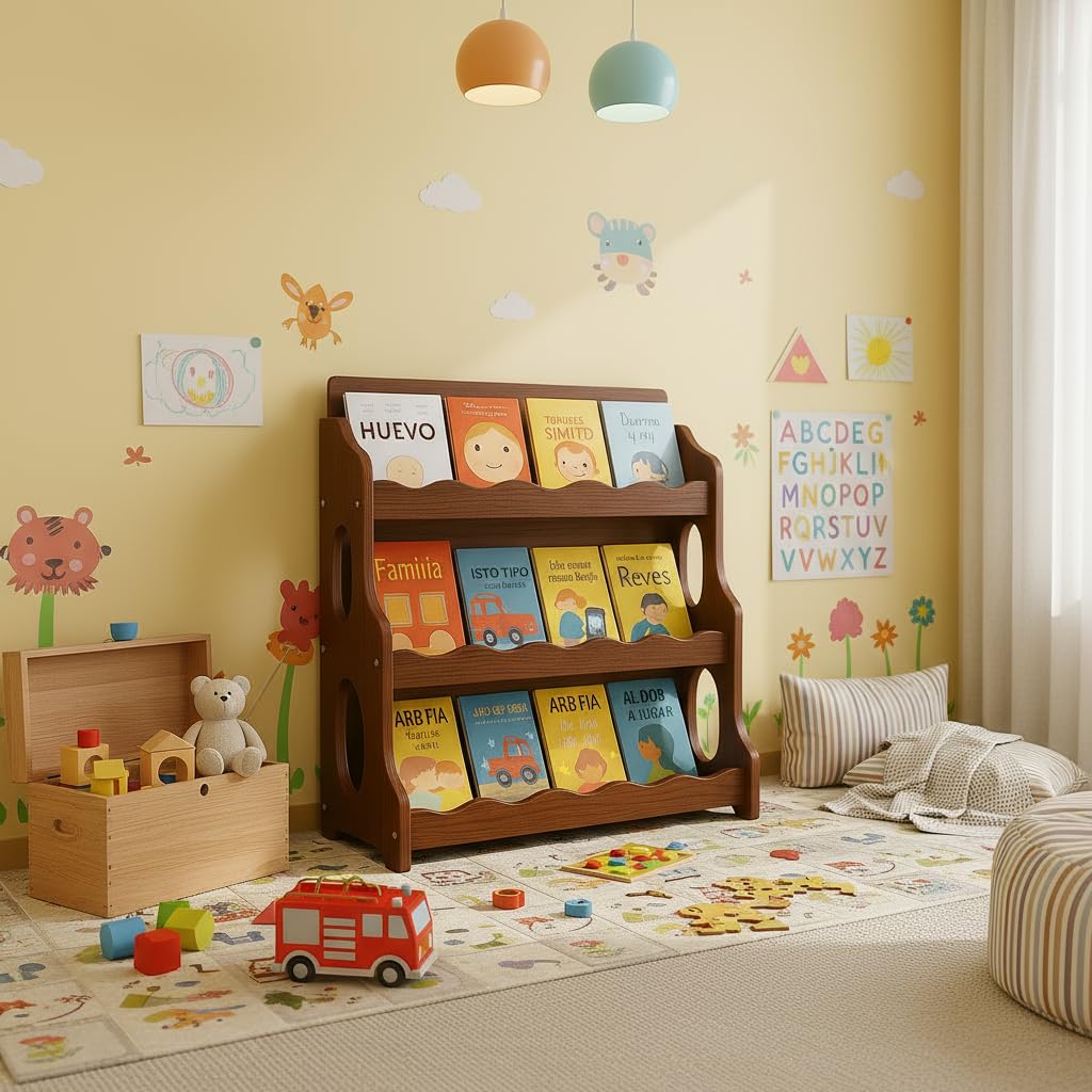 AMMEHOELA Wood Kids Bookshelf,WalnutWood GrainPattern