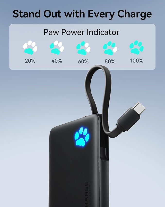 INIU Portable Charger, Slim 10000mAh Power Bank with Build in USB-C Cable, 45W Fast Charging Small Phone Charger, Flight Cruise Ship Trip Accessories Essentials for College Student Boy Girl, Yellow