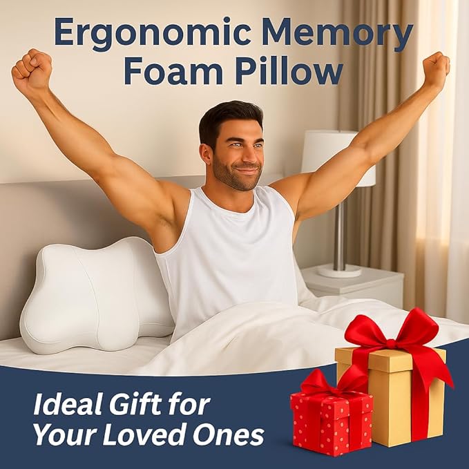 Dual-Height Cervical Neck Pillow for Pain Relief, Memory Foam Pillows with Cooling Tech -3D Ergonomic Support, Cooling Cover, for Side/Back/Stomach Sleeper Pillow, Minimalist Style - White