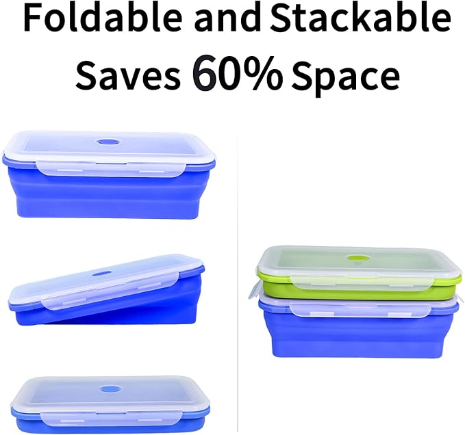 PTOIYUT 82.8oz Extra Large Collapsible Silicone Food Storage Containers with Airtight Lids, 2 Pack Foldable Bento Boxes for Kitchen Office Travel Camping, Microwave Freezer Dishwasher Safe, BPA Free,