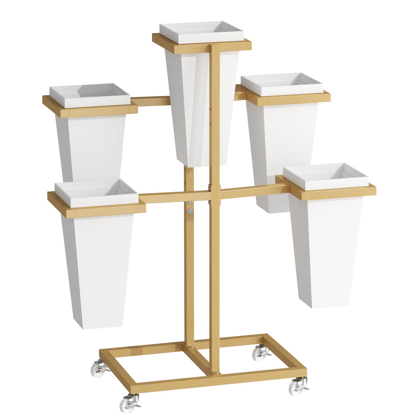 MILEFA Flower bar Stand with Buckets, Moving Flower Display Stand with Wheels, Metal Flower Cart for Bridal Shower. Wedding, Party, Garden, Gold
