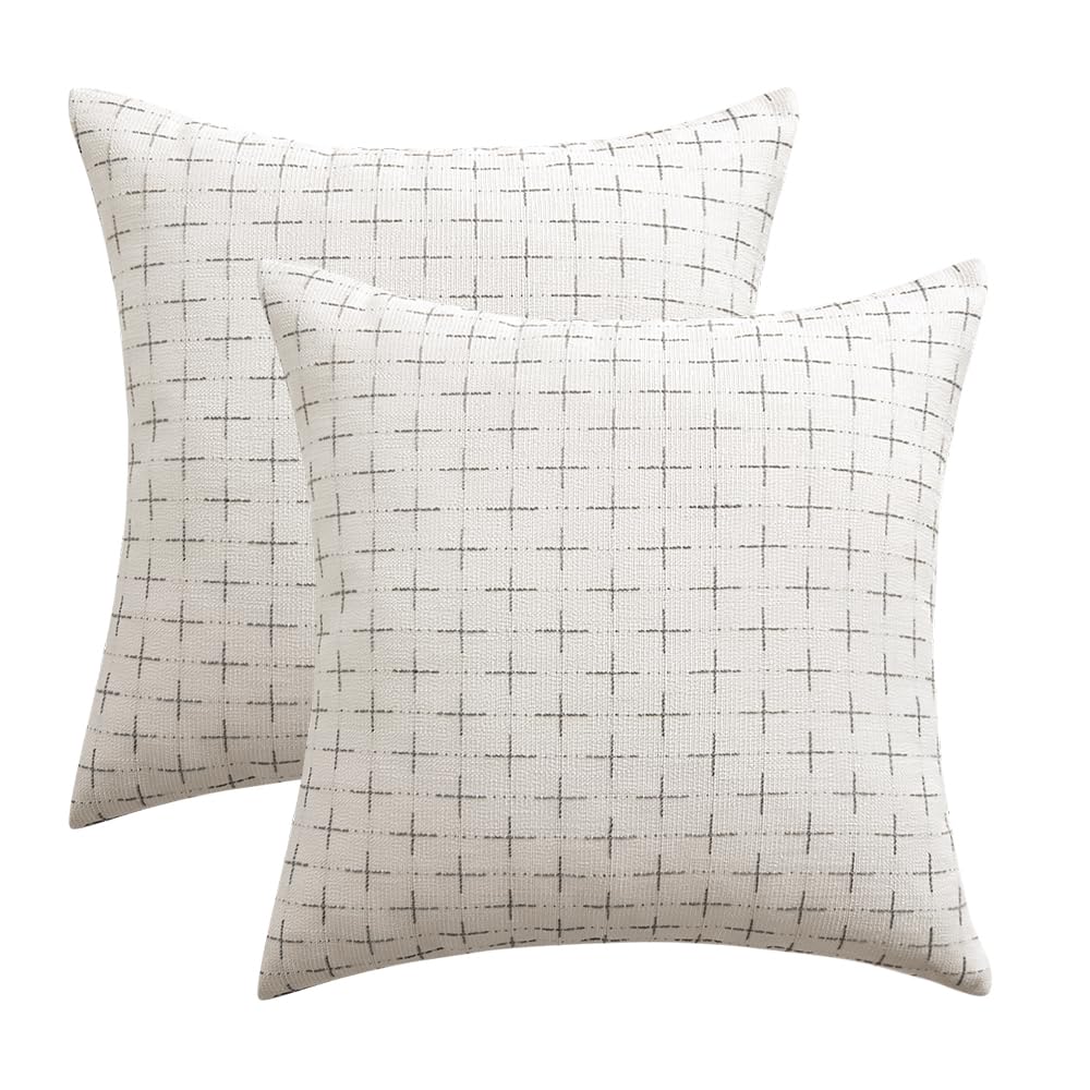 MIULEE Pack of 2 Decorative Burlap Linen Christmas Throw Pillow Covers Modern Farmhouse Pillowcase Rustic Woven Textured Cushion Cover for Sofa Couch Bed 20x20 Inch Pure White