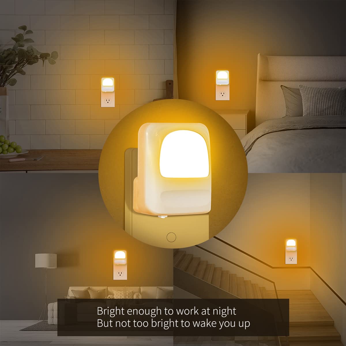 KINUR 4 Pack Dimmable Night Light Plug into Wall Soft Warm Glow Night-Lights Dusk to Dawn Sensor 5-50lm for Baby, Kids, Adults, Bedroom, Hallway, Kitchen, Bathroom