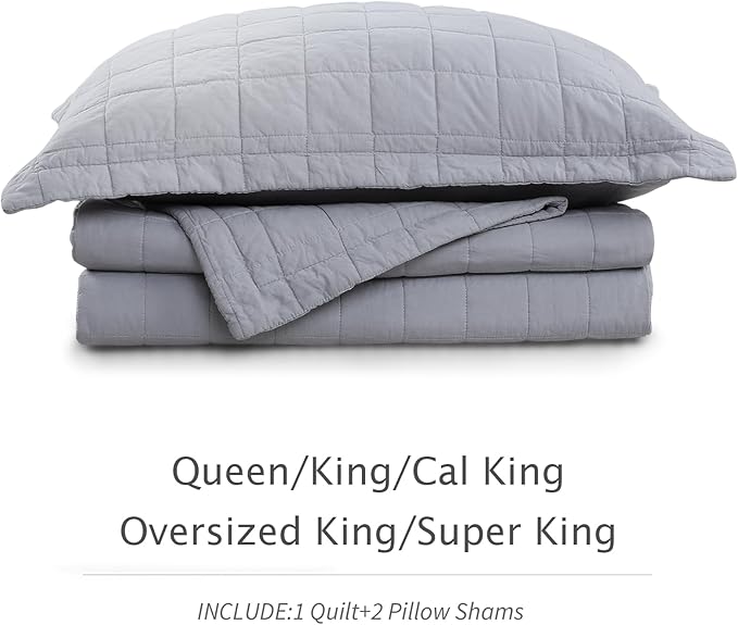 100% Cotton Quilt Sets Queen Size- Soft Lightweight Quilt Bedding Set for Bedroom Decor- Bedspread in Geometric Pattern with 2 Pillow Shams for All Season, 90x98 inches