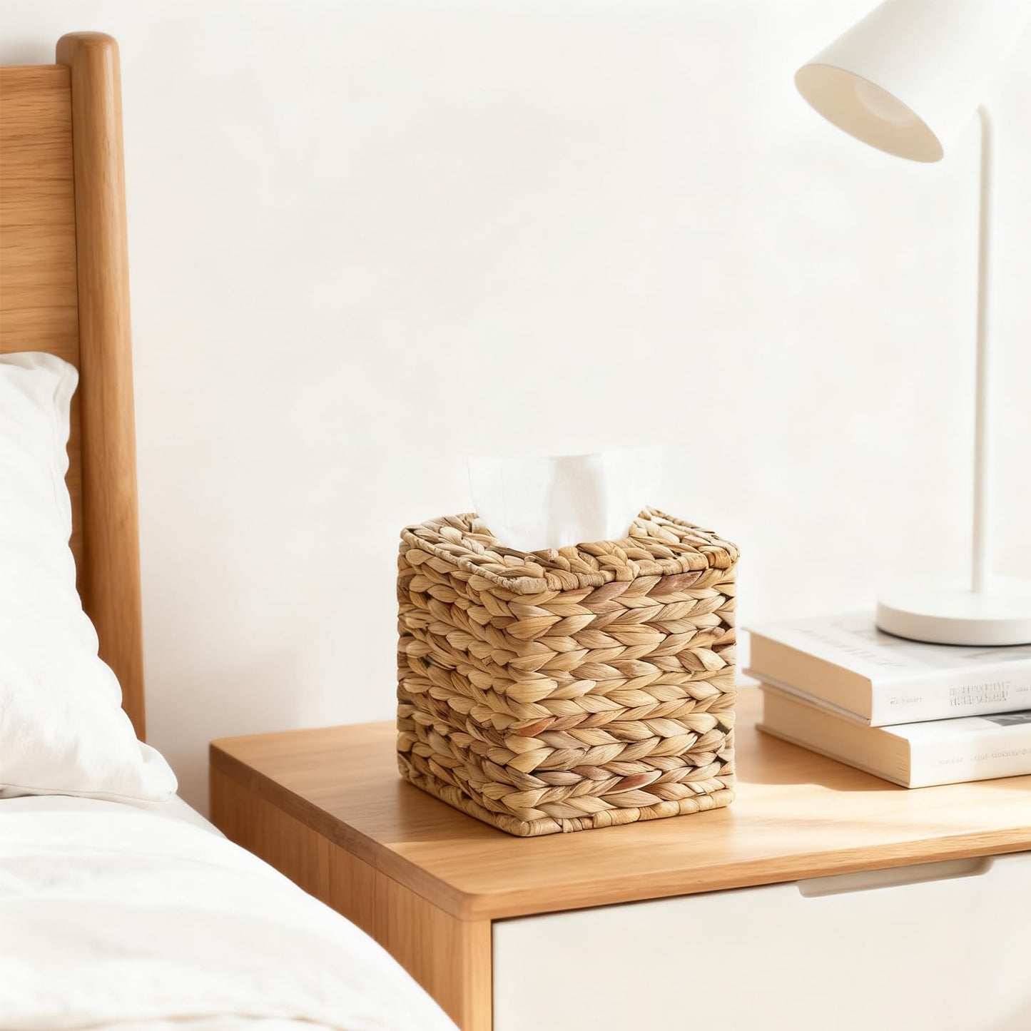 4 Pack Wicker Tissue Box Cover Square, Rattan Tissue Box Holder Facial Tissues Boxes, Hand Woven Decorative Tissue Covers Tissue Holders for Bathroom Bedroom Desk Office