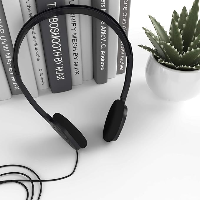 Maeline Bulk Classroom Student Headphones On Ear Stereo Headphones Flexible Adjustable Band for Kids Online Learning, Library, School, Airplane, Travel - 3.5mm Plug - 20 Pack - Black