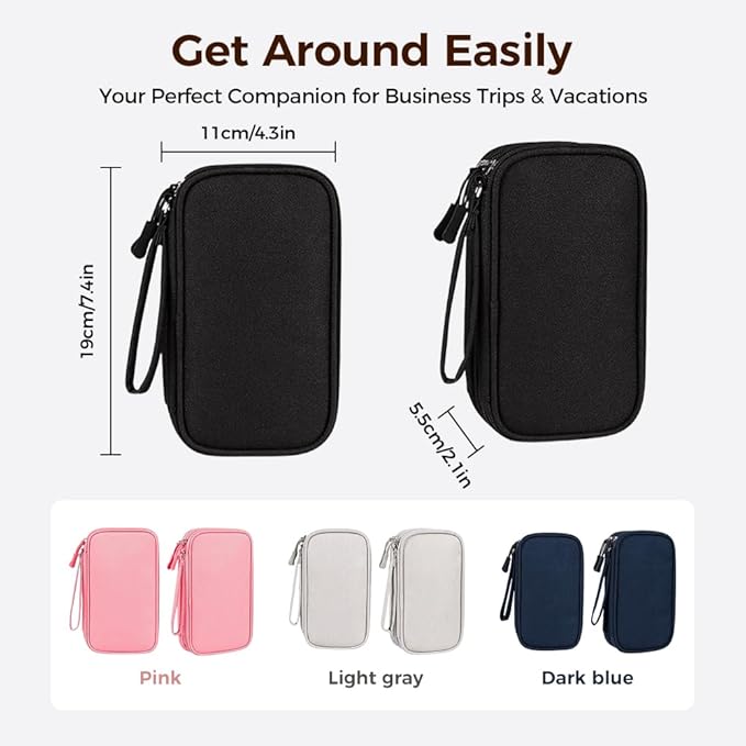 Qeuxv 2026 Travel Cable Organizer Pouch, Electronic Accessories Carry Case, Portable Waterproof Double Layers All-in-One Storage Bag for Cable, Charger, Mobile phone, Headphones (Pink)