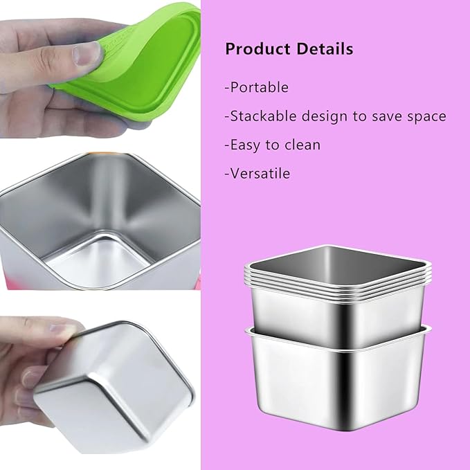 304 Premium Stainless Steel Snack Containers with Silicone Lids, Snackle Box Containers, Easy-Open Leak-Proof Kids for Taking Out for a Picnic, Lunch Box and Travel. (Purple Pink Green-3, 6 OZ)