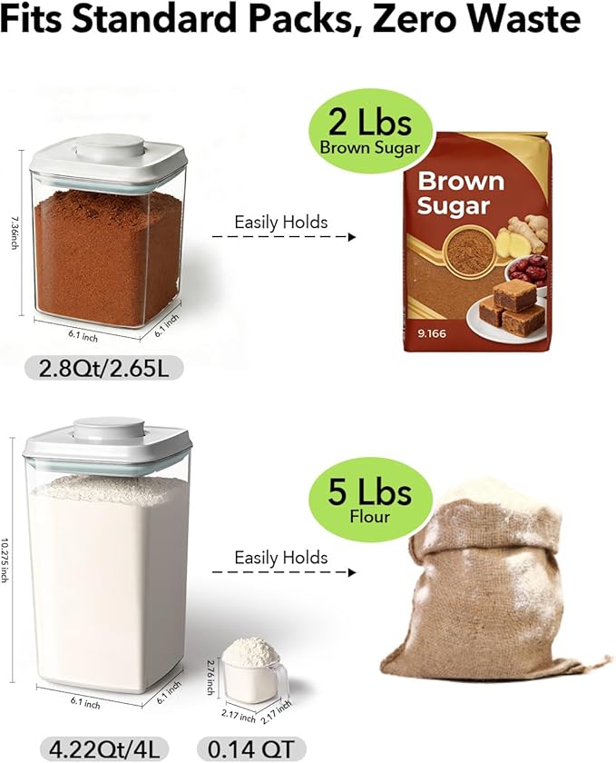 EQI Airtight Food Storage Container with One-Touch Lid, 2.8 QT / 2.65 L Stackable BPA-Free PET for Coffee, Sugar, Spices & Pantry Organization.