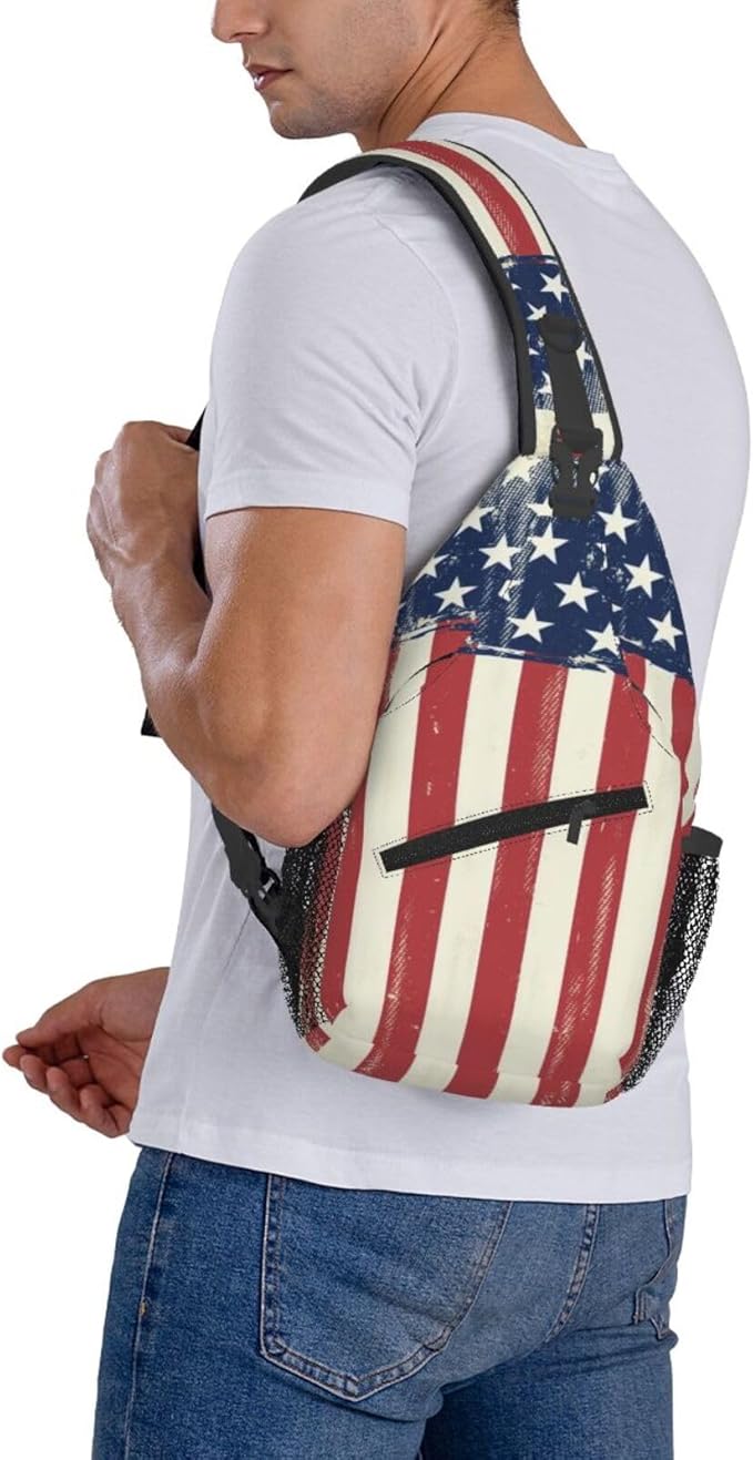 American Flag Sling Bag Multipurpose Crossbody Sling Backpack Travel Cycling Hiking Shoulder Bag For Women Men