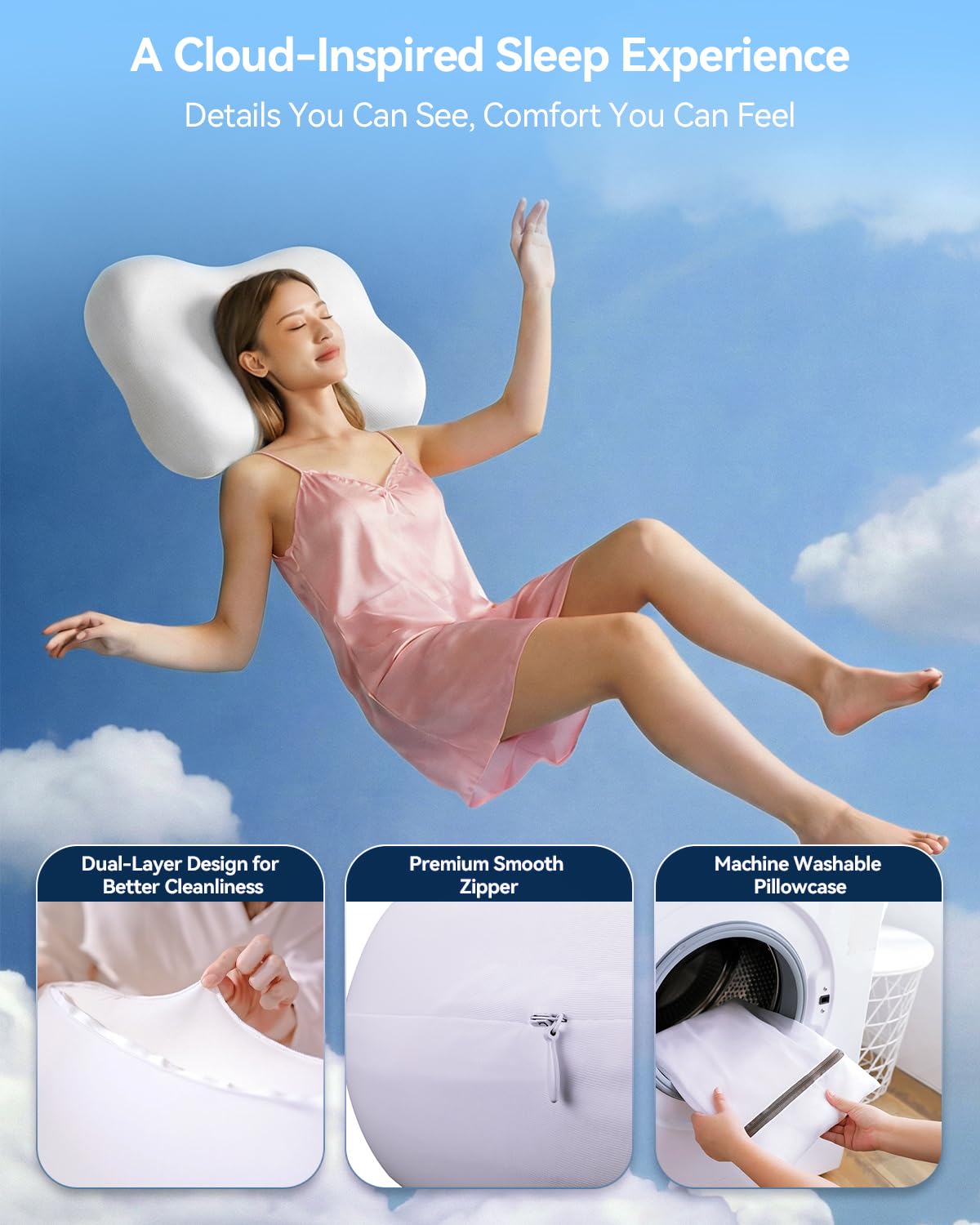 COMFYPIL Cervical Pillow for Neck Pain Relief, Ergonomic Contour Memory Foam Pillow for Side Back Stomach Sleepers, Deep Sleep Pillow for Cloud-Soft Shoulder Support with Cooling Pillowcase, White