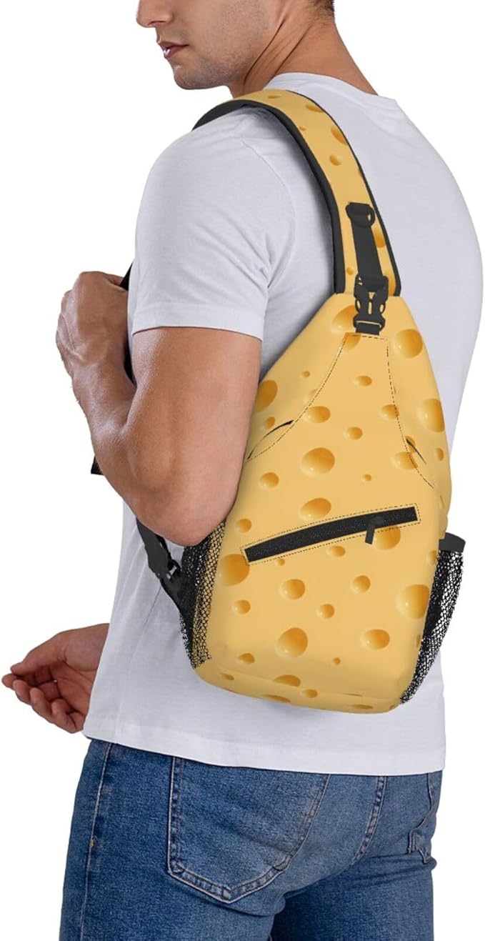 QFXUYNG Funny Cheese Adult Sling Bag Unisex Chest Bags Crossbody Backpack Casual Daypacks Shoulder Bag for Women Men Cycling Hiking Travel