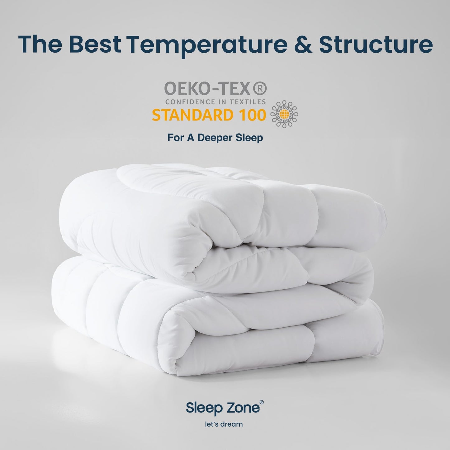 SLEEP ZONE Comforter Duvet Insert, King Size Quilted Reversible Comforters, Soft All Season Duvet, Down Alternative Breathable Bedding with 8 tabs, 2 Sides White 102 x 88 Inches