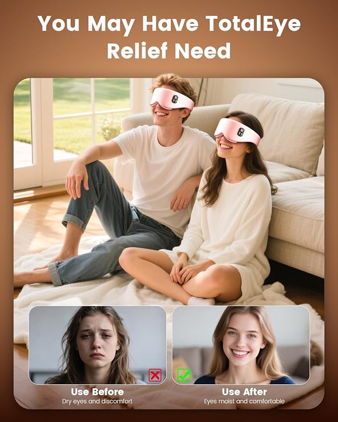 Heated Eye Mask - Cordless Eye Mask for Dry Eyes, Eye Relief, Improved Sleep, Timed Shutdown, 4 Temperature, Washable Eye Heating Pad for Travel, Removable for Cleaning - Rose Pink