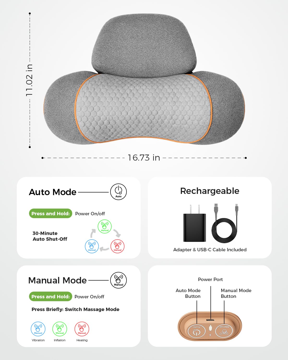 swancode 3-in-1 Neck Massager Pillow for Pain Relief Deep Tissue with Heat, Cordless & Rechargeable Massager with Traction for Neck Hump & Shoulder Comfort, Memory Foam Pillow