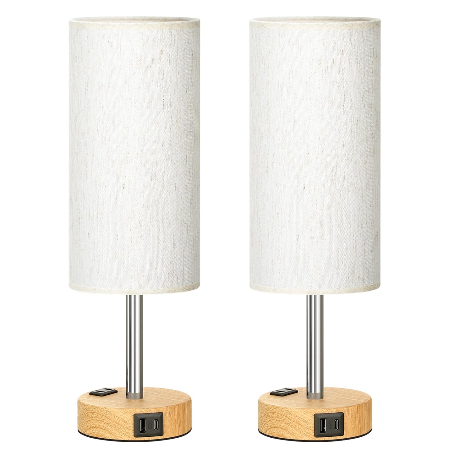 Touch Bedside Table Lamps Set - 3 Way Dimmable Bedroom Lamps Set of 2 with USB C & A Ports, Small Lamps for Nightstand with AC Outlet, Small Desk Lamp for Office, Dorm, Nursery - Dorm Room Essentials