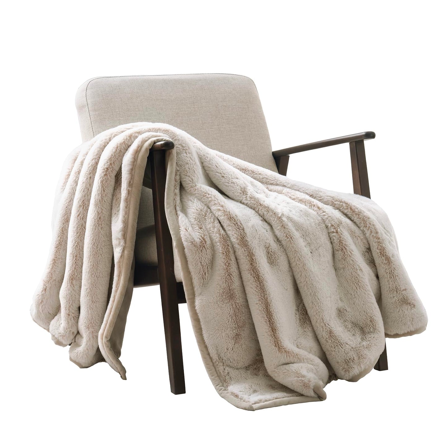 EVERGRACEHOME Ultra Soft Luxury Fluffy Mink Faux Fur Throw Blanket, Thick Warm Fall Winter Blankets for Bed, Couch, Cozy Plush Reversible Blanket for Chair, Sofa (Tipped Champagne Ivory, 50"x60")