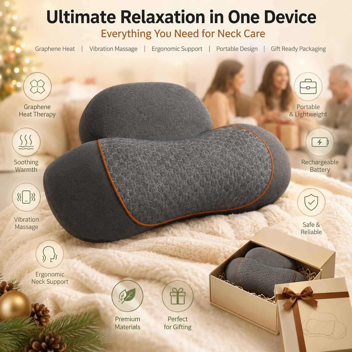 Moozerka 3 in 1 Cervical Neck Pillow Massage,Ergonomic Memory Foam Neck Cervical Traction Device,Portable Deep Tissue Relief Gift for Men and Women